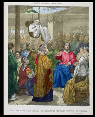 The Sick of the Palsy Brought to Christ by his Friends, from a Bible printed by Edward Gover, 1870